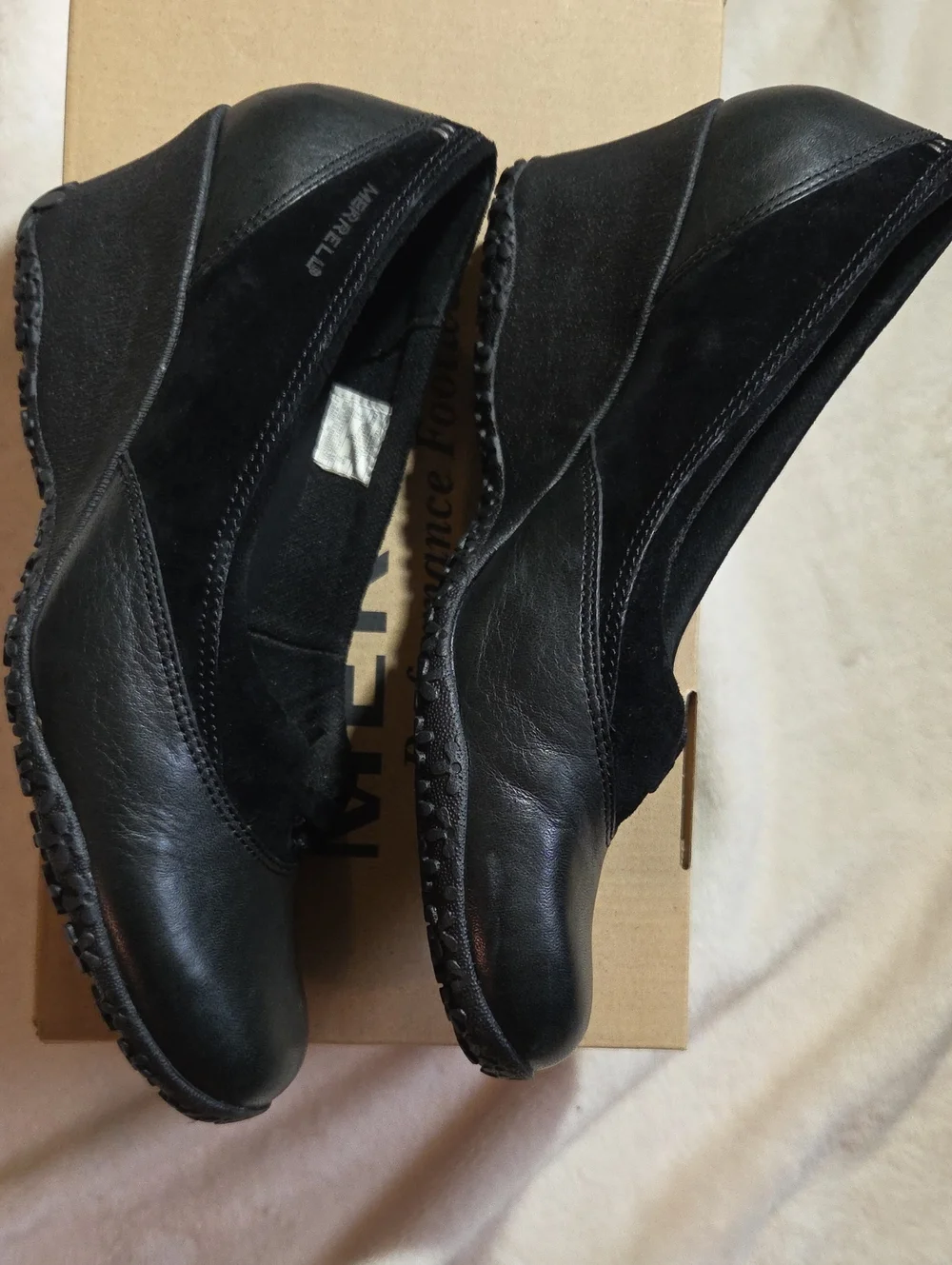 Merrell Lotus black leather suede slip on wedge Sz 8.5